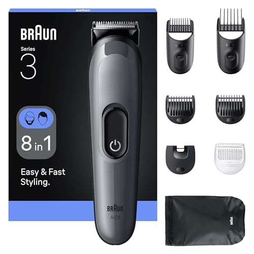 Braun Kit De Rasage Tout-En-Un Series 3, 8-En-1, Lame Ultra-Affûtée, 14 Longueurs, Coupe Précise Pour Visage Et Cheveux, Autonomie De 50 Min, Style Facile Et Rapide, AIO3540, Gris - Image 3