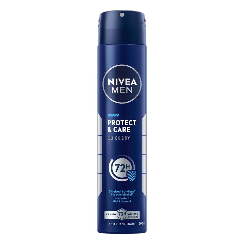 NIVEA MEN Protect & Care Déodorant Anti‑Transpirant Homme 72H – Spray 200 ml – 0% Alcool, Anti‑Irritations, Protection Longue Durée – Peaux Sensibles - Image 9