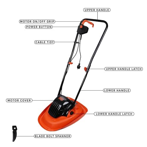BLACK+DECKER BEMWH551-QS BEMWH551-QS 1200 W Wired Lawn Mower Electric 30 cm 3 Adjustable Heights 20, 40 and 60 mm Lightweight Lawn Mower with Pram Handle, Ideal for up to 250 m², Orange - Image 5