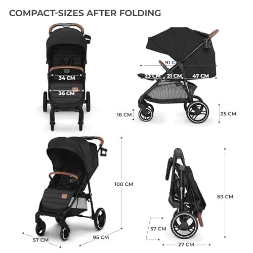 Kinderkraft GRANDE PLUS Pushchair Walking Stick from Birth up to 22 kg, One-Handed Folding, Extended Position, Extendable Hood, 4 Cushioned Wheels, Black - Image 8