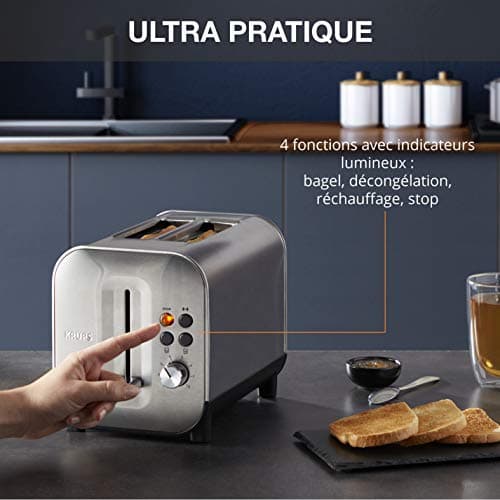 Krups Toaster with 2 wide slots, premium brushed stainless steel, 8 temperature settings, Extra-high lift, Crumb tray tray, Excellence KH682D10 - Image 7