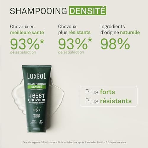 LUXEOL - Shampooing Densité - +6561 Cheveux En Phase De Pousse* - Augmente La Densité Capillaire - 98% D'Ingrédients D'Origine Naturelle - Sans Silicones - Fabriqué en France - 200 ml - Image 4
