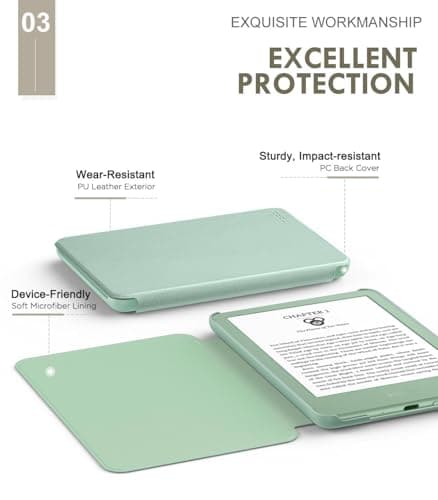 MoKo Case Compatible with 6" Kindle(11th Generation Model 2024/2022) & International Version, Lightweight Case with Auto Wake/Sleep for Kindle 2024/2022 11th Gen e-Reader, Matcha - Image 5