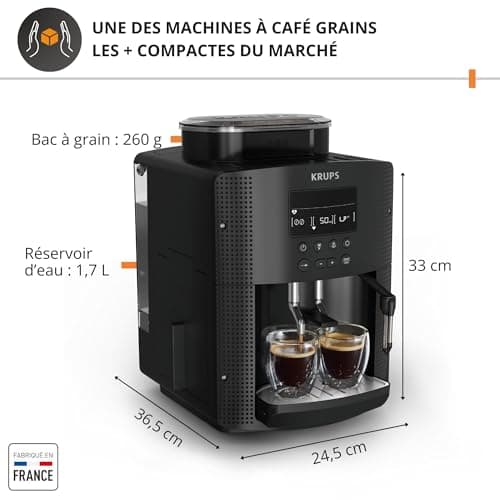 Krups Essential, Machine à café grain, Expresso automatique, 2 tasses simultanées, Ecran LCD, Nettoyage automatique, Buse vapeur Cappuccino, Cafetière espresso, Noire, YY8135FD - Image 6