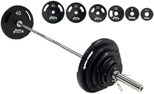 York Barbell 390lbs G-2 Double Grip Bar Weight Set with Weights and Collars, Alloy Steel