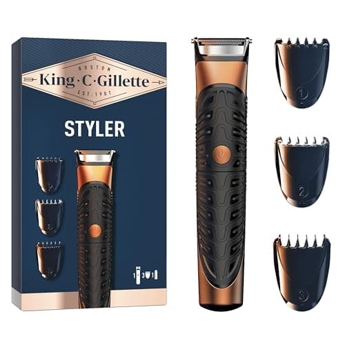 Gillette King C Tondeuse Electrique A Barbe Pour Hommes, 3 Sabots Interchangeables Pour Définir Les Contours Du Visage, Lame De Précision, Étanche, À Pile Sans Fil, Technologie Braun - Image 2