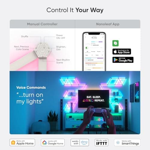 Nanoleaf Lines 60 Degrés Pack d'Extension, 3 Barres Lumineuses LED RGBW Connectées - Appliques Murales Luminaires Intérieur Modulaires Wi-Fi 16M Couleurs, Compatible Alexa, pour Salon Chambre Gaming - Image 10