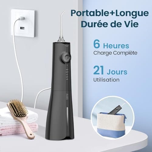 Portable Water Flosser Dental Jet Water Flosser, Oral Irrigator 5 Modes and 8 Nozzles, 300ml Tank, USB Charged, IPX7 Waterproof, Sensitive Gum (Black) - Image 7
