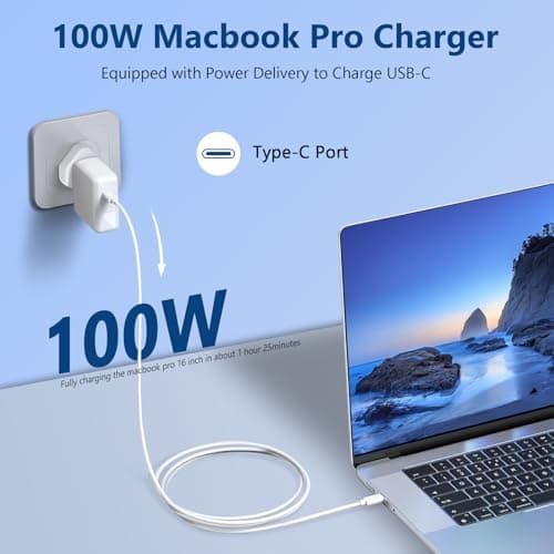 YBXYJQT USB-C Fast Charger 100W Compatible with MacBook Air Pro M1 M2 M3 M4, 13/14/15/16 Inch, 14/16 Inch Pro Max, Type-C Laptop Travel Adapter with 6ft Cable - Image 5