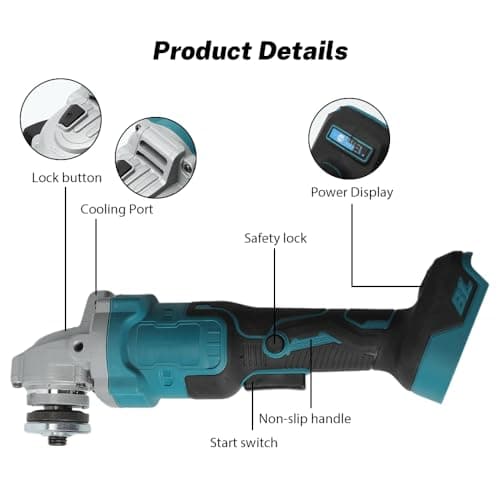 Cordless Angle Grinder Compatible with Makita Battery 18V 100/125mm 12000RPM Cordless Angle Grinder with Brushless Motor and Sanding Disc Cover (100MM) - Image 6
