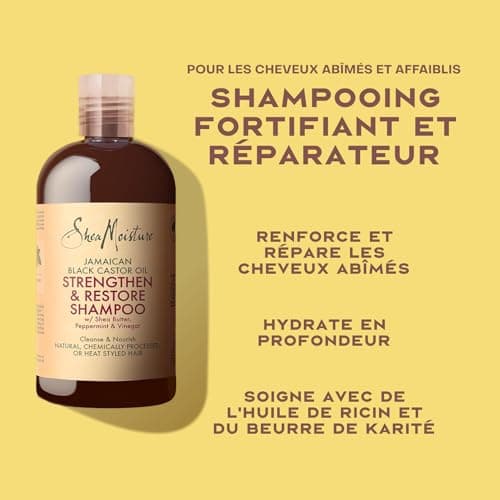 SheaMoisture Strengthen & Restore - Shampooing Doux - Sans Sulfate à l’Huile de Ricin Noir de Jamaïque et au Beurre de Karité - Pour Cheveux Abîmés ou Traités Chimiquement - 1 x 384 ml - Image 4