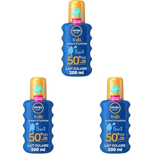 NIVEA SUN Spray Solaire Protect & Hydrate Kids Coloré SPF 50+ 200 ml — Crème Solaire résistante à l'eau — Haute Protection Visage et Corps pour la peau délicate des Enfants (Lot de 3) - Image 2
