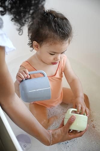 BÉABA, 2 in 1 Baby Head Rinse, Bath/Shower Watering Can, Bath Games, Hair Rinse and Bath Water Games, 2 Types of Hair, Removable Lid, Silicone, Pebble - Image 6
