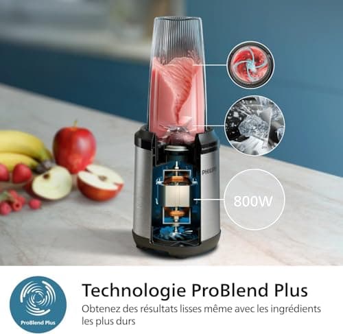 Philips Blender 5000 Series - Puissance 800W, Technologie ProBlend Plus, Lames détachables, Nettoyage facile, Design compact et élégant, Grand récipient, Noir (HR2764/00) - Image 6
