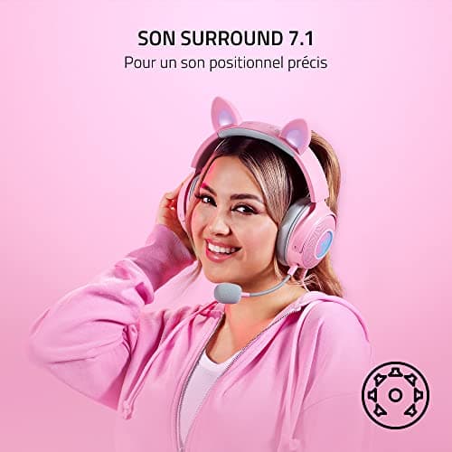 Razer Kraken Kitty Edition V2 Pro - Wired RGB Gaming Headset with Interchangeable Ears (Interchangeable Ears, Streaming Responsive Lighting, 50 mm Titanium Speakers) Pink Quartz - Image 7