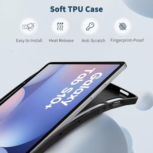 EasyAcc Case for Samsung Galaxy Tab S10+ 2024 / S9+ Plus / S9 FE+ 12.4 Inch 2023 with Pen Holder, Ultra Slim Protective TPU Case Cover with Auto Wake/Sleep, Black - Image 6