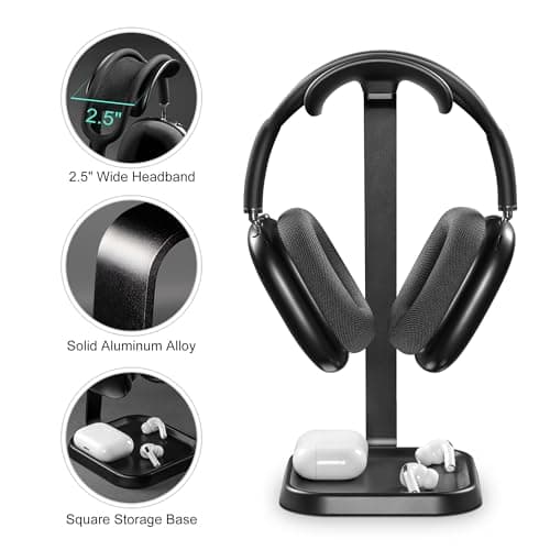 Headset Holder, Curved Earphone Holder with Storage Tray, Base Gaming Headset Holder for AirPods Max, Beats, Bose, Sennheiser, Sony and More (Black) - Image 5