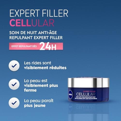 NIVEA Cellular Expert Filler - Soin Visage Anti-Age Repulpant - Crème De Nuit - Hydrate, Raffermit, Redonne Volume & Réduit Rides - Acide Hyaluronique & Acide Folique Pur - Tous Types De Peaux - 50 ml - Image 3