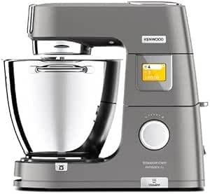 Kenwood Titanium Chef Patissier XL KWL90.124SI, Pastry Mixer with Integrated Scales, 3 Stainless Steel Hooks and Rubber Whisk, Glass Mixer Included, 7L and 5L Bowls, 1200W, Silver