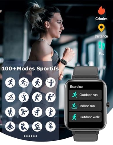 GRV Smart Watch Men Women Call Bluetooth Sport Smartwatch Compatible with Samsung Huawei Xiaomi Android iOS Pedometer Watch Heart Rate Monitor Waterproof IP68 Notification Stopwatch Black - Image 4