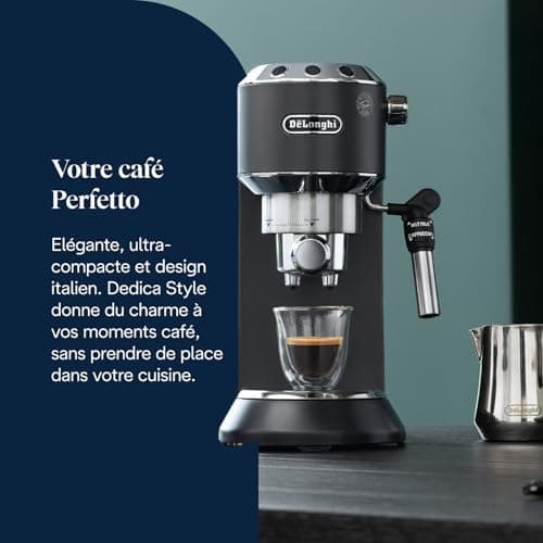 De’Longhi Dedica Style - Perfetto Machine à Expresso Compacte, Mousseur de Lait Manuel pour Expresso et Cappuccino, Compatible Dosettes ESE, Panneau de Commande à Boutons, Largeur 15cm, Noir(EC685.BK) - Image 4