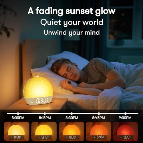Dawn Simulator Luminous Alarm Clock with 7 Ringtones, Bedside Lamp, 20 Brightness Levels, 30 Natural Sounds, Snooze, Timer, 12 Colours Alarm Clock Light Nightlight for Kids/Adults - Image 6