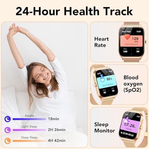 CASCHO Montre Connectée Femme avec Appel Bluetooth,1.85" HD Smartwatch Femme avec Fréquence Cardiaque/Sommeil/SpO2, 120+ Modes Sportifs, IPX7 Étanche Fitness Tracker, Doré et Rose pâle - Image 7