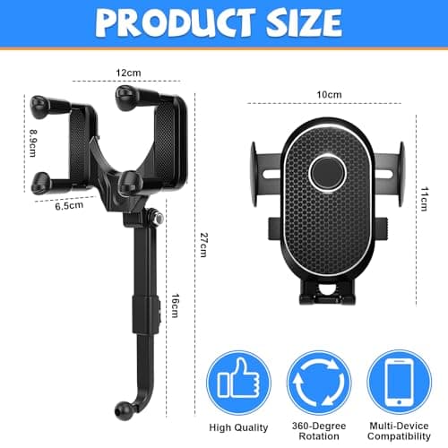 Car Phone Holder for Rearview Mirror, Mobile Phone Holder Universal 360 Degree Rotatable Mirror Holder for All Phones - Image 3