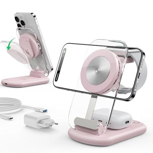 Mag Safe Charger, Charging Station and iPhone 3 in 1 Compatible with iPhone 17 16 15 14 13 12 Pro Max/Air/Plus/Pro, for Apple Watch 10/9, Airpods 3/2/Pro, Foldable, Pink - Image 2