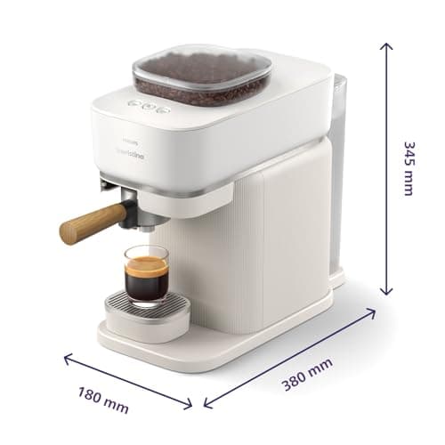 Philips Baristina Espresso Machine, Real Espresso, Made Easy, Compact, 16 Bar Pressure, Built-in Grinder, White Machine with Ash Wood Filter Holder (BAR302/20) - Image 4