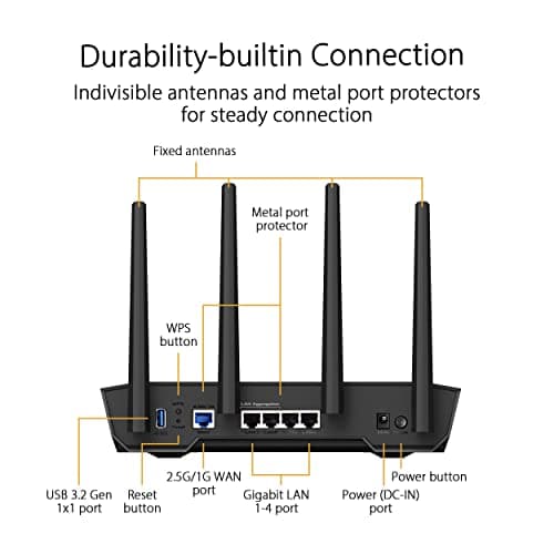 ASUS TUF-AX4200 - AX4200 Gaming Router with Wi-Fi 6 (802.11ax) Dual Band, Mobile Gaming Mode, AiProtection Pro Free for Lifetime, AiMesh, Gear Accelerator, Gaming Port and Adaptive QoS - Image 4