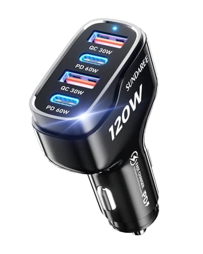 SUNDAREE USB C Car Charger, 120W Multi 4 Port 12V 24V Type C PD QC Quick Charge Automobile Socket Phone Cigarette Lighter Adapter for Samsung S25 A56/Redmi Note 14/iPhone 17/Galaxy Tab/Macbook - Image 2