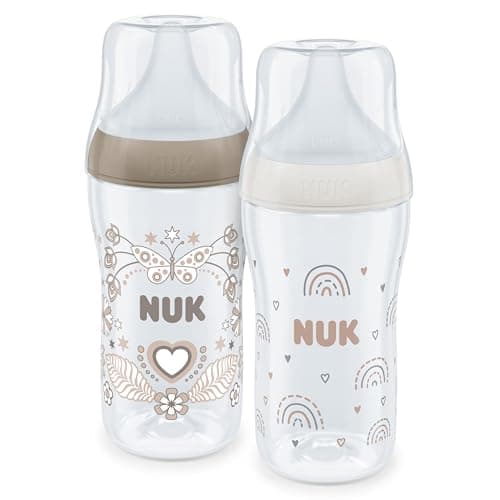 Nuk Perfect Match Baby Bottle Set, 3+ Months, Palate Friendly, Temperature Control, Anti-Colic Vent, 260 ml, BPA Free, Silicone M Teat, Rainbow & Heart, 2 Pieces - Image 3