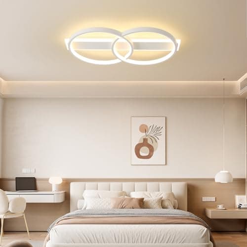 LED Ceiling Light, Dimmable Lamp with Remote Control, Ceiling Light with 2 Round Rings, Modern Ceiling Lighting 3000K-6000K for Living Room, Ceiling Light for Bedroom and Dining Room, White - Image 5