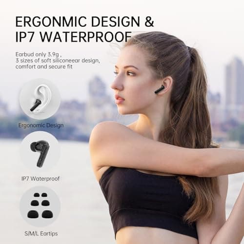 Wireless Bluetooth Headphones, Wireless In-Ear HiFi Stereo Earphones with Noise Reduction ENC, 40H Battery Life, IP7 Waterproof, LED Display, One-Step Pairing, For Sports/Phone/Work - Image 7