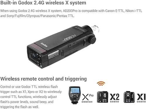 Godox AD200 Pro Protable GN60 Handheld Flash 200W TTL Wireless 2.4G 1/8000 HSS, 500 Full Power Flashes, 0.01-1.8s Recycling, for Nikon/Sony/Canon/Olympus/Panasonic/Fujifil/Pentax Cameras - Image 6