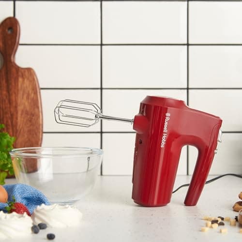 Russell Hobbs Electric Beater [Hand Mixer & Blender] Desire Red (5 Speed + Turbo, 2 Whisks and Dough Hooks Chrome Dishwasher Safe, Ergonomic, Base, 350W) 27152-56 - Image 3