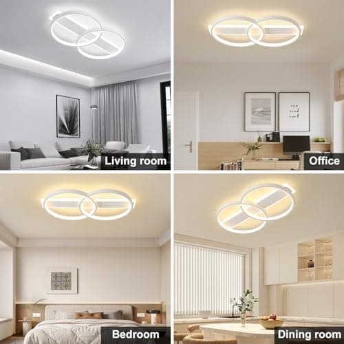 LED Ceiling Light, Dimmable Lamp with Remote Control, Ceiling Light with 2 Round Rings, Modern Ceiling Lighting 3000K-6000K for Living Room, Ceiling Light for Bedroom and Dining Room, White - Image 7
