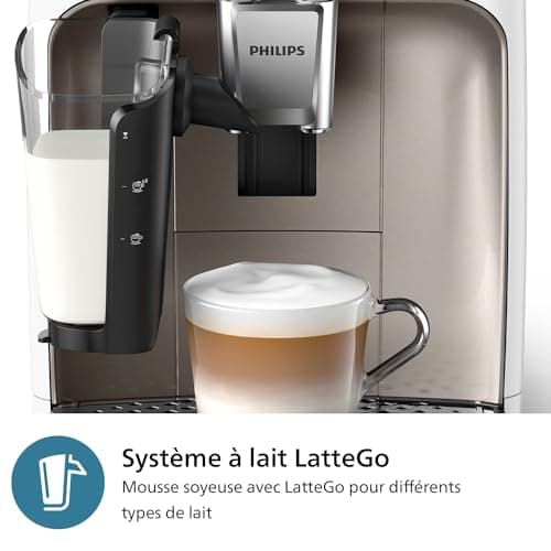 Philips Expresso broyeur Série 2300-4 Boissons, Écran tactile coloré, Carafe LatteGo, SilentBrew, Broyeur 100% Céramique, Machine à café à grain Blanc Chromé (EP2333/40) - Image 7
