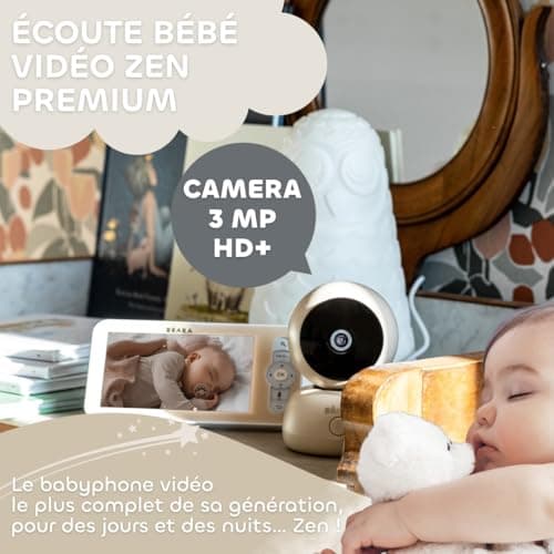 BÉABA, Babyphone, Ecoute Bébé Vidéo 2 en 1, Ecran/Application mobile dédiée, Caméra HD, Rotation à 360°, Vision Nocturne, Talkie Walkie, Berceuses, Contrôle température et humidité, Zen Premium Argile - Image 3