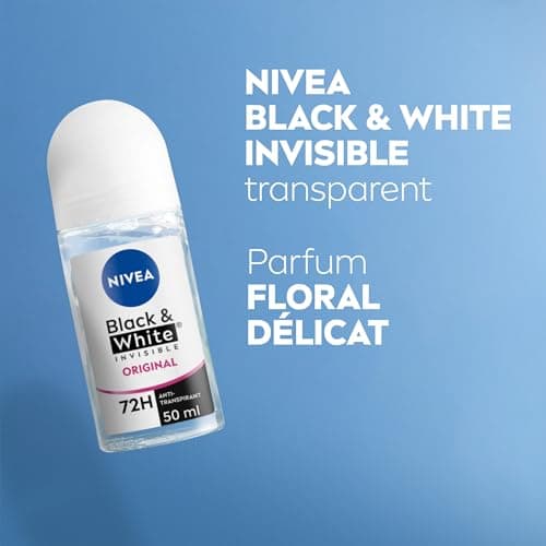 NIVEA Déodorant Bille Black & White Invisible (1 x 50ml), déodorant femme anti-traces blanches et jaunes, anti-transpirant anti odeur & humidité, protection efficace 72 h, sans alcool - Image 6