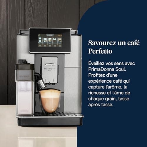 De’Longhi PrimaDonna Soul - Perfetto Machine à Café Automatique avec LatteCrema Mousseur à Lait Automatique, 18 Boissons en une Seule Touche, Écran Full-Touch, Argent et Noir (ECAM612.55.SB) - Image 3