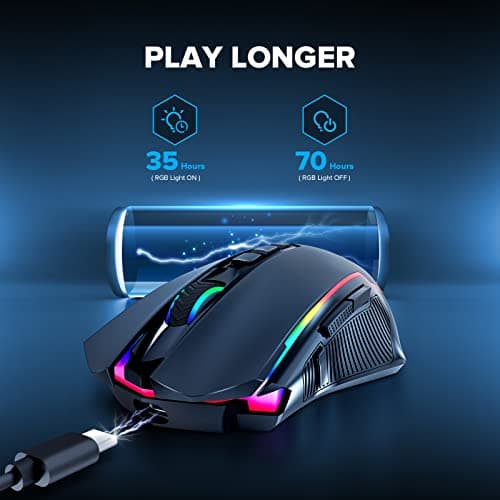Redragon Wireless Gamer Mouse, Rechargeable Wireless Mouse with 8000 DPI, Ergonomic, RGB, 9 Buttons Programmable with Fire Button, 70 Hours, Gaming Mouse for Windows and Mac – Black - Image 7
