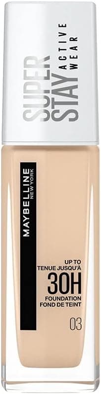 Maybelline New York Long-Lasting Liquid Foundation No Transfer High Coverage Superstay Active Wear 30h Light Ivory (03) Capacity: 30 ml - Image 1
