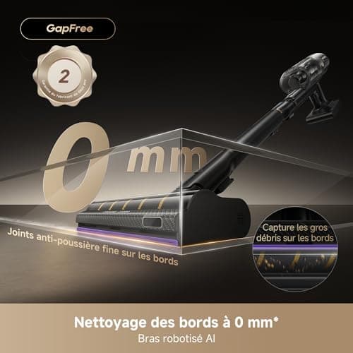 dreame V20 Pro-A Aspirateur Balais sans Fil, Nettoyage des Bords à 0 mm, des Sols Durs, des Tapis et des Poils, sans Nœuds, 24 000PA / 210 AW, Autonomie de 90 Min, Filtration à 99,99% - Image 3