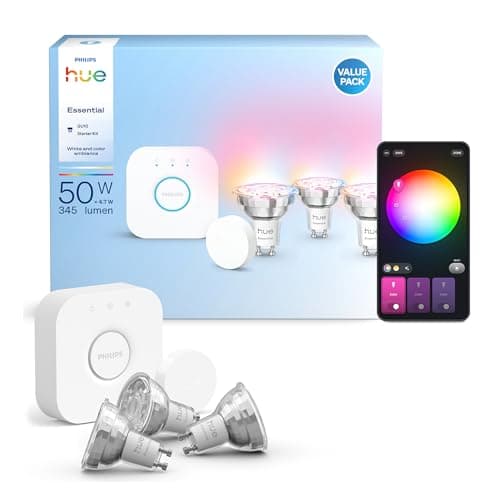 Philips Hue Essential Starter Kit with Bridge+3 Smart Bulbs GU10 Essential + Smart Button, WACA, 2200-6500K, Dimmable, Smart Bulb Compatible with Alexa, Google Assistant, Apple Home - Image 3