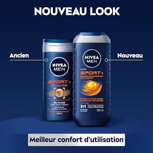 Nivea Men Sport+ Shower Gel 3 in 1 Body Face Hair – 250 ml Bottle - Image 6