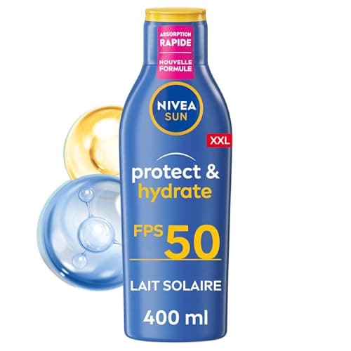 NIVEA SUN Lait Solaire Protect & Hydrate SPF 50+ 400 ml - Crème Solaire résistante à l'eau - Protège et Hydrate - Format XXL - Haute Protection Visage et Corps - Image 2