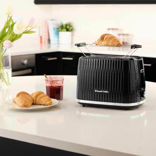Russell Hobbs Grille-pain 2 fentes larges (6 niveaux de brunissage, surélévation, dégivrage, réchauffe-viennoiseries, arrêt automatique, ramasse-miettes amovible, design texturé noir) Eden 27371-56 - Image 7