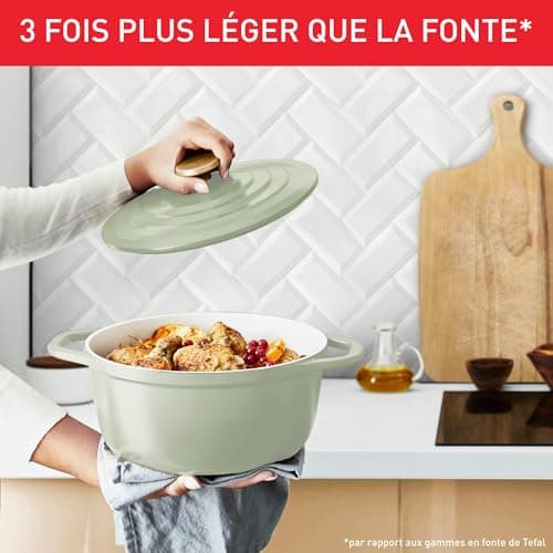 Tefal Cast aluminium casserole 24 cm, 4-5 persons, Induction, Lightweight cast aluminium, Easy cleaning, Ceramic coating, Condensation lid, Oven, Air Soft Light E2664625 - Image 5